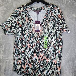 NWT Gloria Vanderbilt Womens Blouse Top L Missy Multicolor Abstract Print Beaded